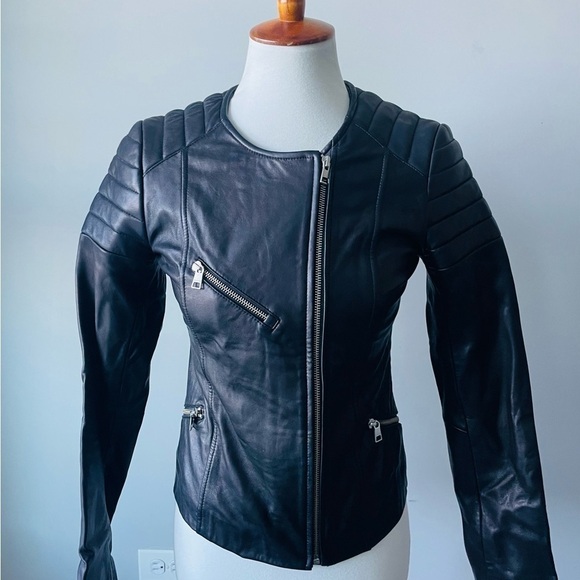 Soia & Kyo Black Leather Moto Jacket Streamlined Fit - Picture 1 of 9